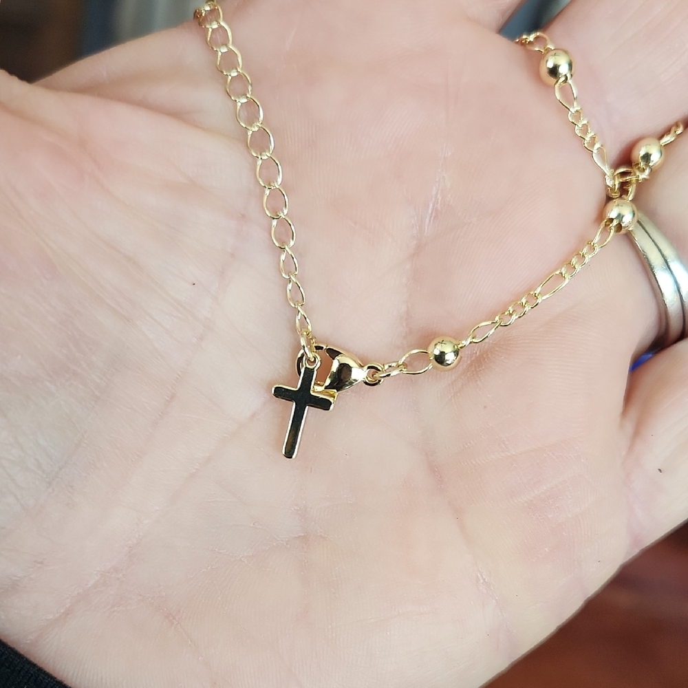 Gold Cross Bracelet ☆ Gold Tone ☆ Brand New in box ☆ Risamil Dainty Gold Cross ☆